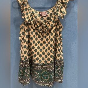 Juicy Couture Beige Tank Top with Green Floral Print